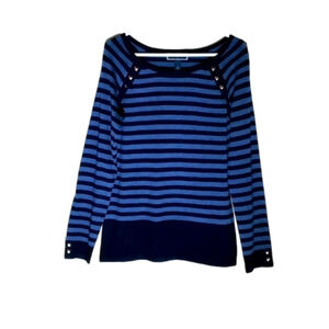 𝅺KAREN Scott Top, Size M, Blue & Navy Striped.